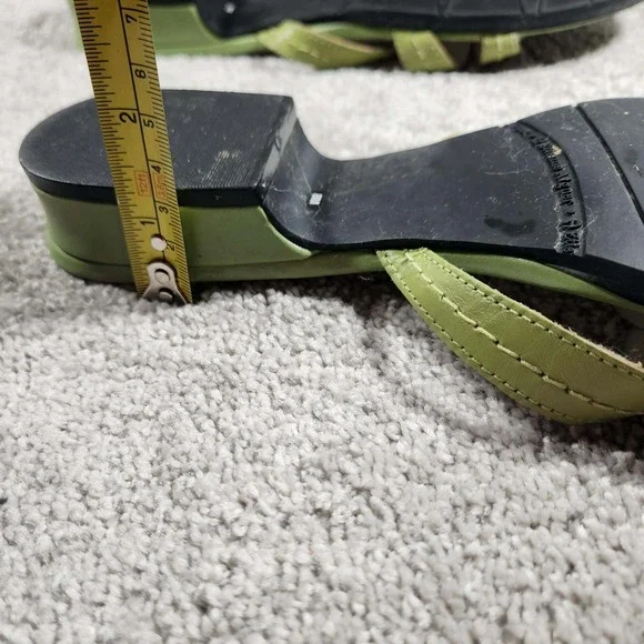 Etienne Aigner Helga Sandals Green Leather Floral Slide Low Block Heel Womens 7 - Picture 7 of 10